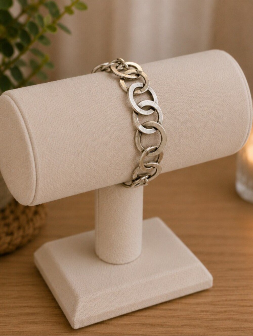 925 Sterling Silver Circle Link Toggle Bracelet | Chunky Vintage Style